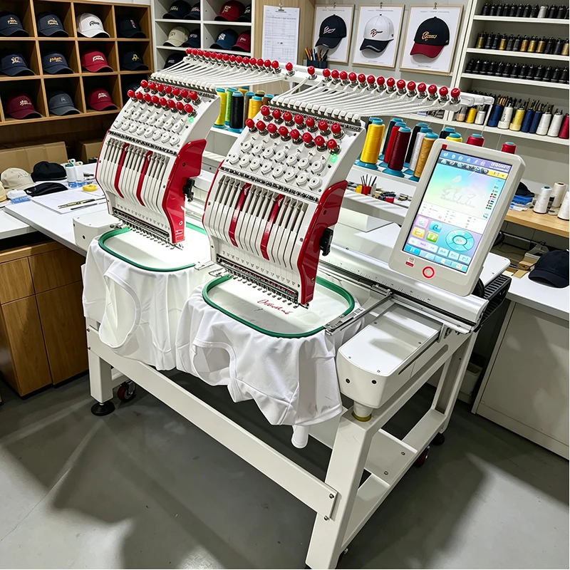 Low Noise 12 Needle Double Head Embroidery Sewing Machine For Accessories Uniforms Fashion Design Lab Small Business Bulk Order