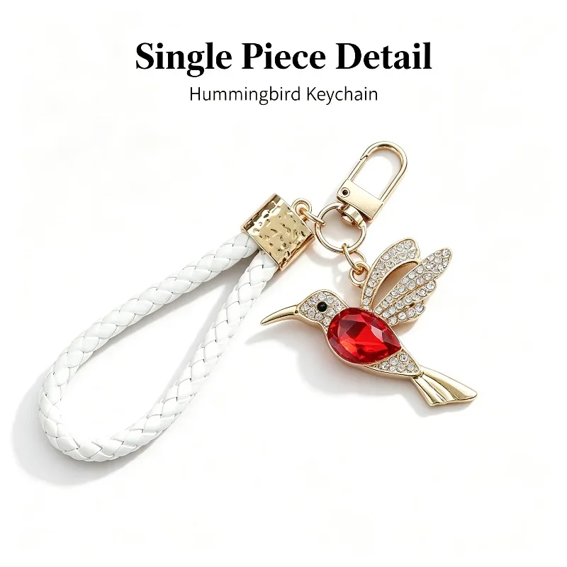 Exquisite Luxury Full‑set Rhinestone Glass Long‑beak Hummingbird Women's Keychain