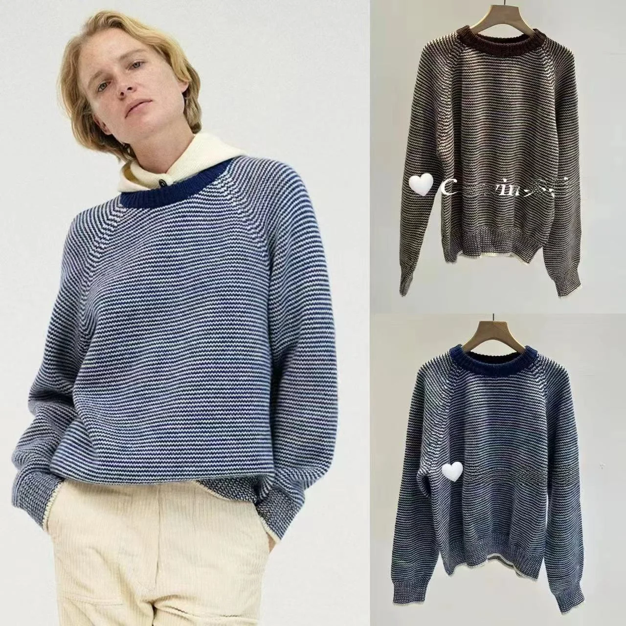 

High Quali Classic Striped Knitted Sweater Women's V-Ne Long Sve Woolen Top Commute Sle Autumn Winter Faion
