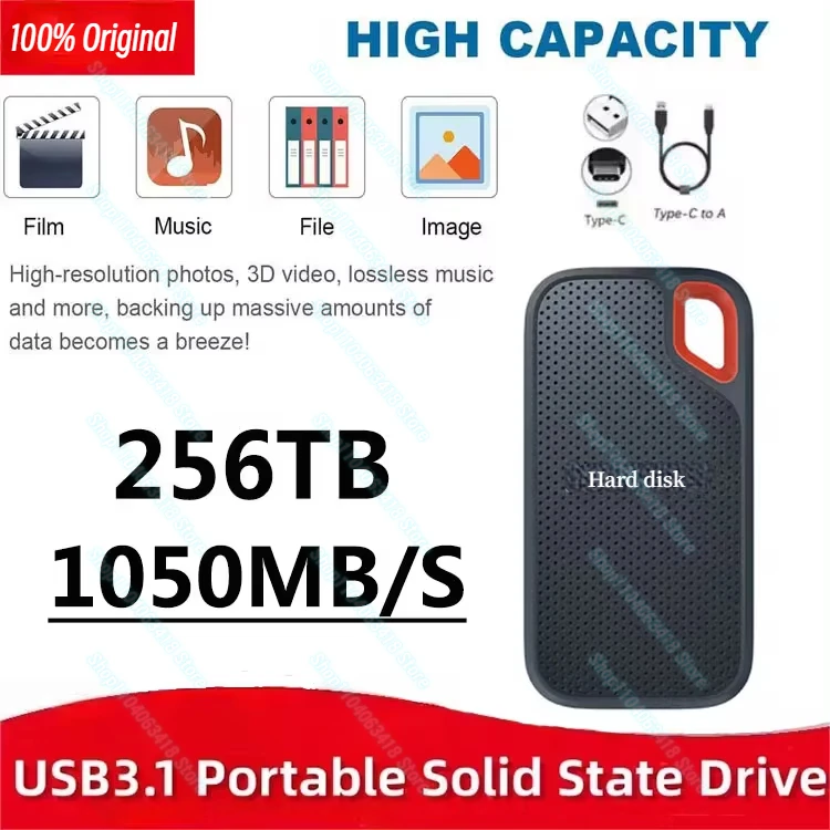 

New SSD 256TB Portable Mobile Hard Disk E60 2TB 8TB USB 3.1 HD External Mobile Hard Disk HDD Storage Devices for Laptop PS5