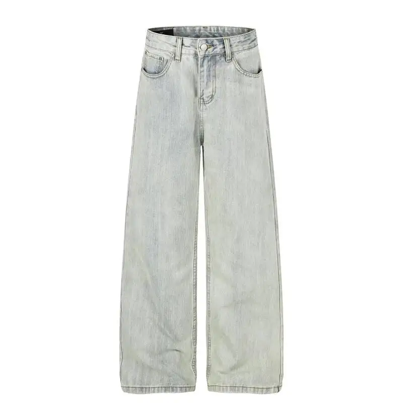 American-style Washed Slub-pattern Men's Faded Jeans Loose Fit Versatile Trendy Straight Denim Long Pants Trendy New