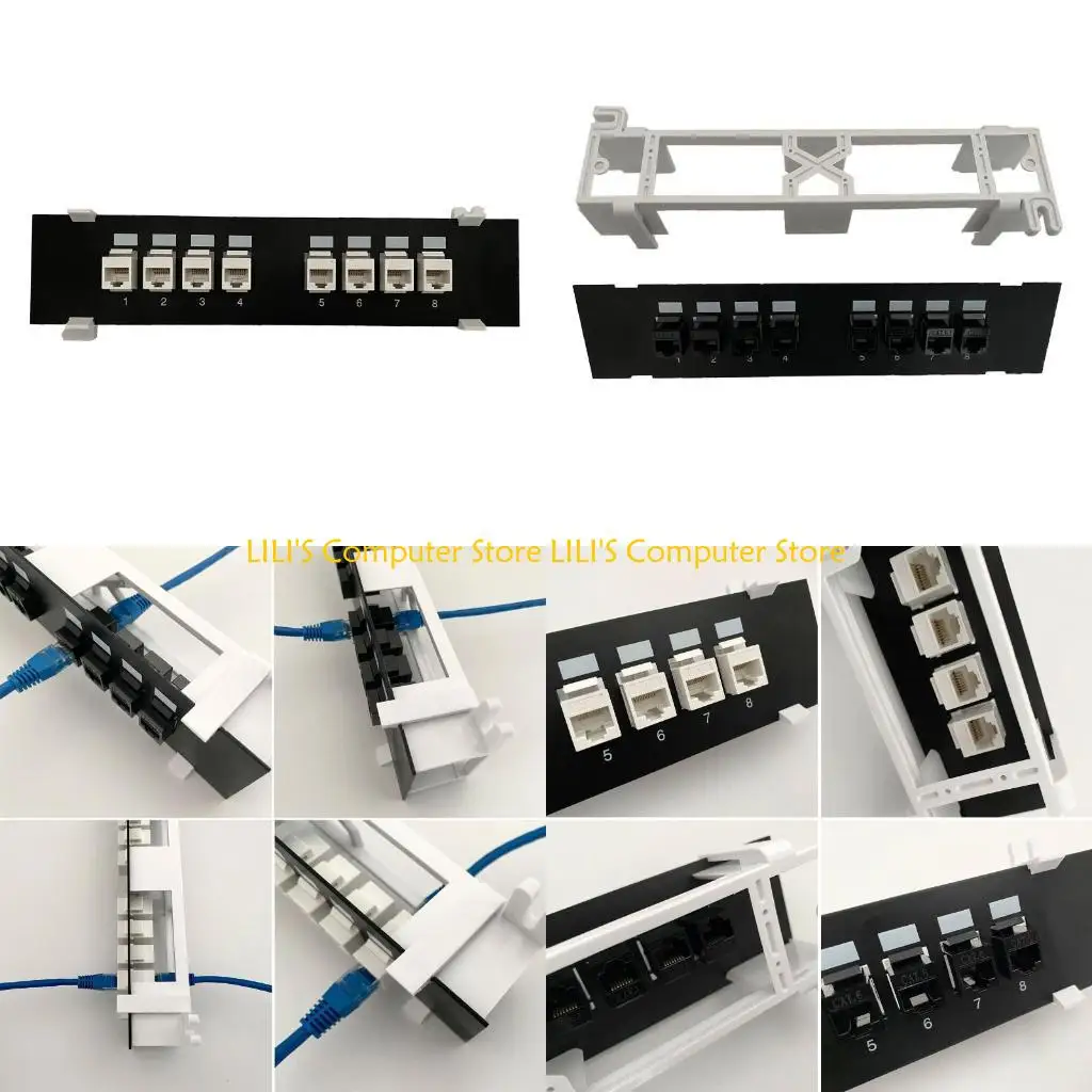 

A52B 8-Port Cat6 Patch Panel with Wall Mount Bracket RJ45 Insert Keystone Gigabit LAN Coupler Plug Frame