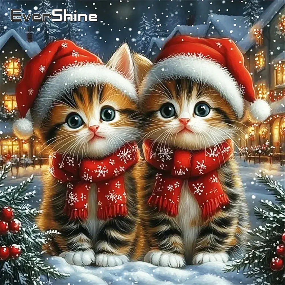 Evershine Neue Ankunft Diamant Mosaik Katze Tier DIY Malerei Winter Muster für Erwachsene Anfänger Stickerei Weihnachten Geschenke