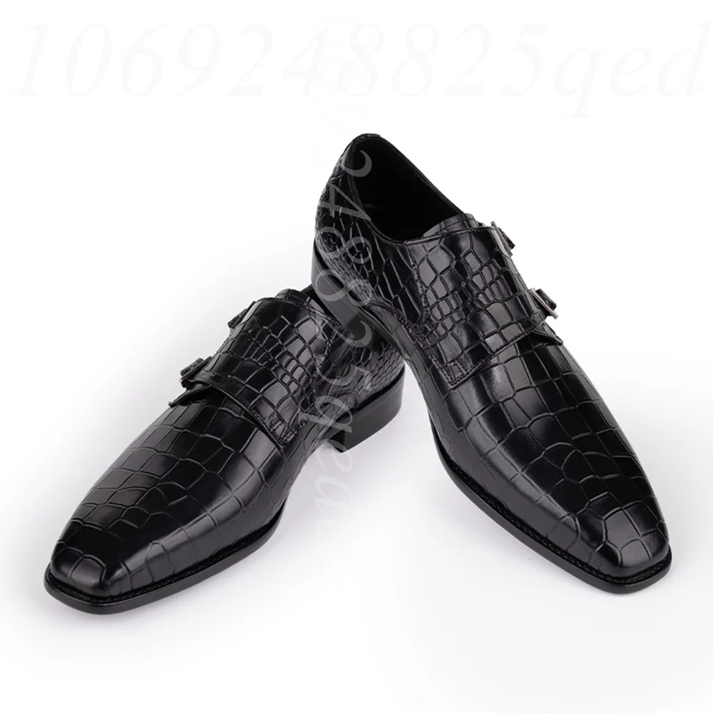 

New Men's Shoes Black Slip-On Double Buckle Monk Loafers Handmade Men Shoes Free Shipping Designer Formal Dress Leather Loafers
