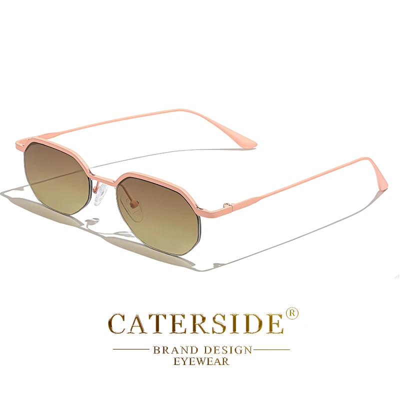 CATERSIDE Retro Kleine Sonnenbrille Männer Polygonale Punk Halbrahmen Sonnenbrille für Frauen Business Reise Party Brillen Sommer Stil – Detail 13