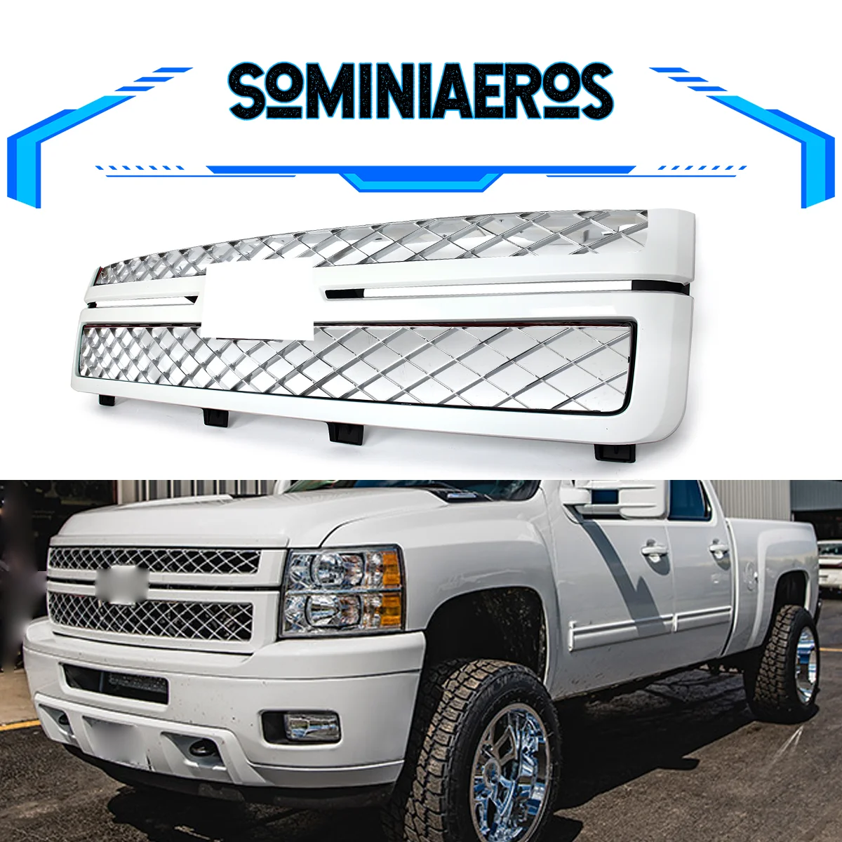 

SUMMIT WHITE Front Bumper Center Grill Mesh Hood Molding Trim for Chevy Silverado 2500 3500 HD 2011 2012 2013-14 Grill Assembly