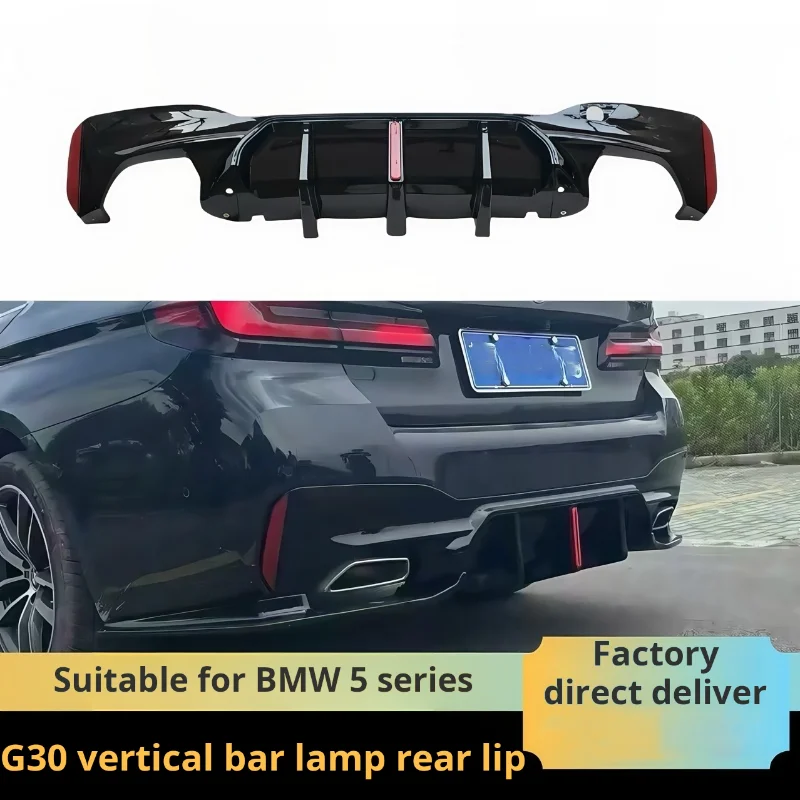 Hecklippe für 2018–2023, BMW 5er G30, G38, vorne und hinten, Modifikation, wettbewerbsfähiger Stil, vertikales Licht, Heckstoßstange, glänzendes Schwarz