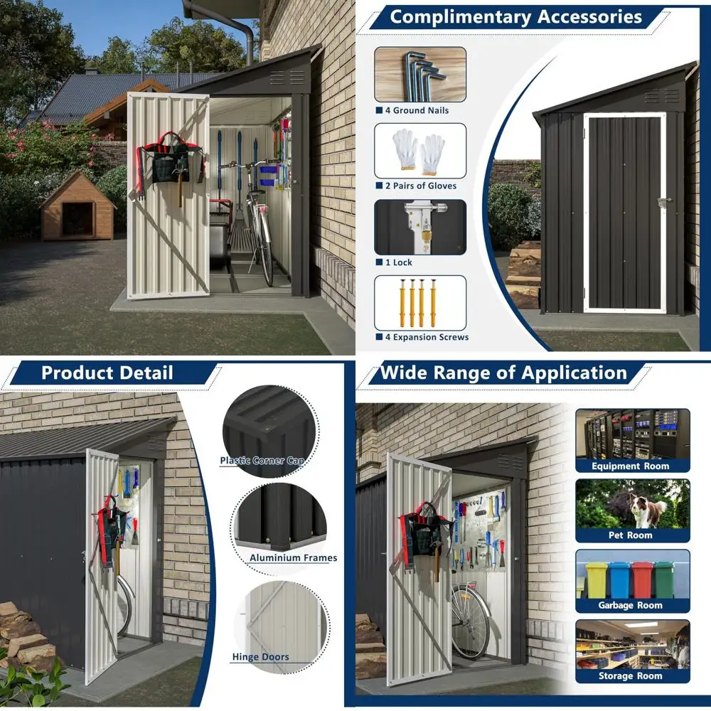 

Black Metal Lean-to Outdoor Storage Shed, 4x8 Ft, Ideal for Backyard, Patio, and Garden Use