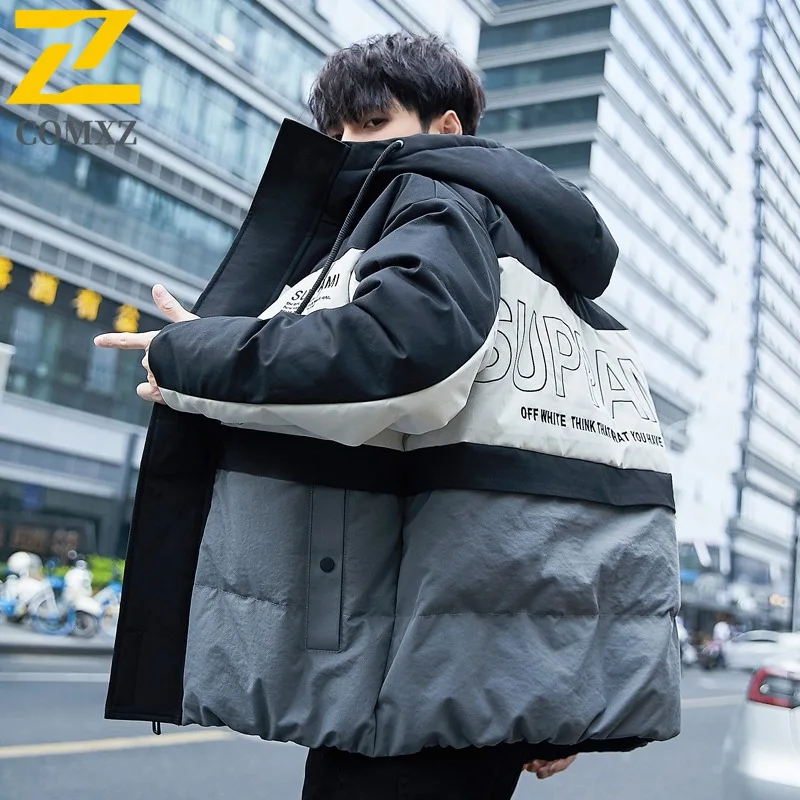 COMXZ Men Down Jacket Korean Fashion 2025 Trendy Lightweight Warm Skiing Parker Coat Street Minimalist Windproof Winter Padding