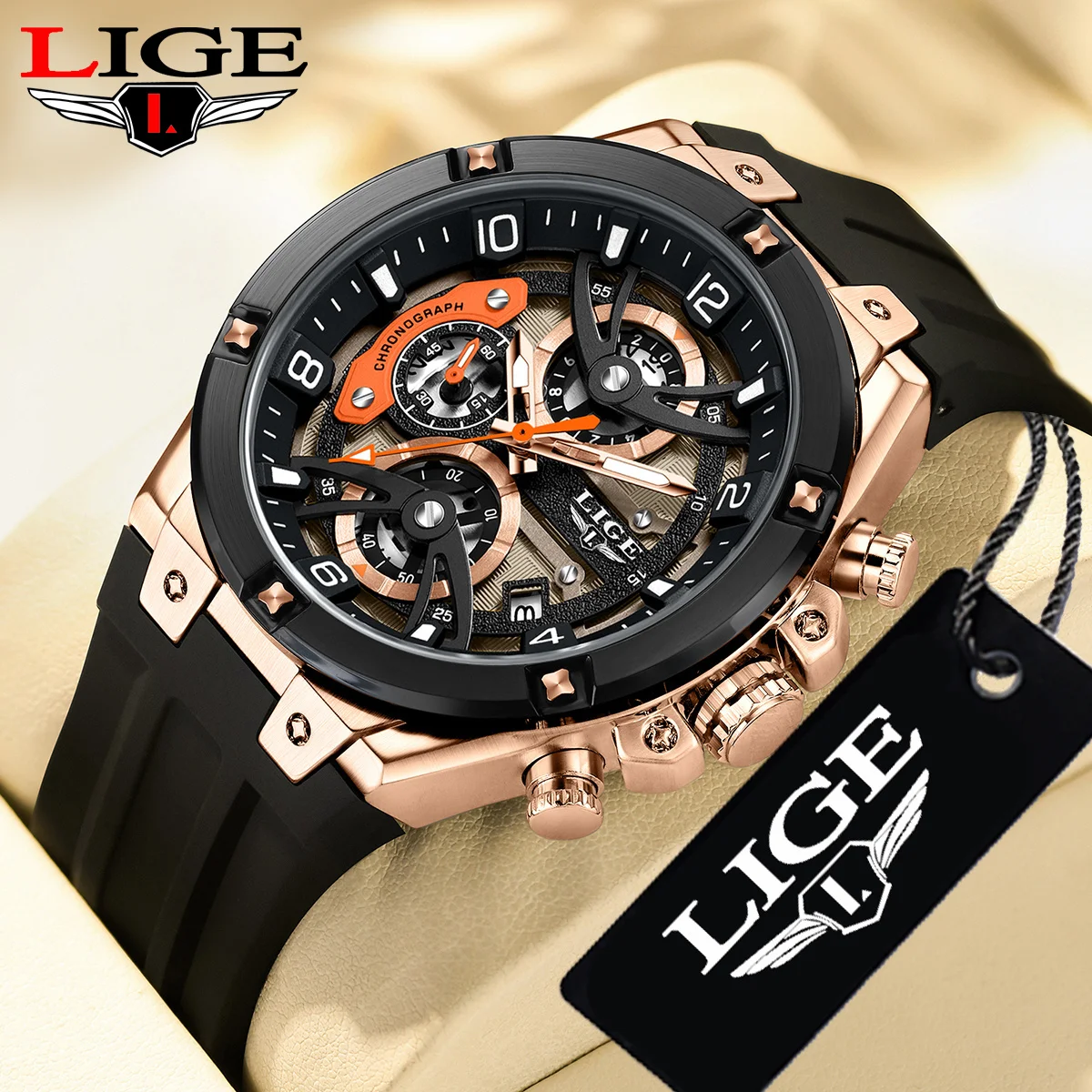 

LIGE модные мужские часы с мягким силиконовым ремешком, водостойкий календарь, деловые кварцевые часы, военные спортивные хронографы, мужские часы