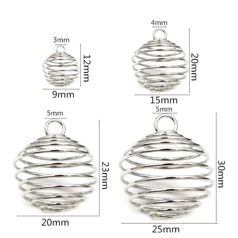 10-30Pcs/lot 9-25mm Metal Spiral Beads Cages Pendants Hollow Bead Caps For DIY Charms Jewelry Making Supplies Accessories