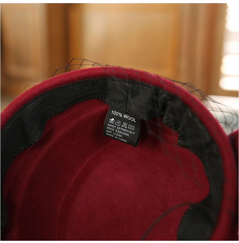 100% Wool Fascinator Hat with Veil,Women Cashmere Cap Celebrities Style Cap for Autumn Winter,Photography Wedding Party Headwear