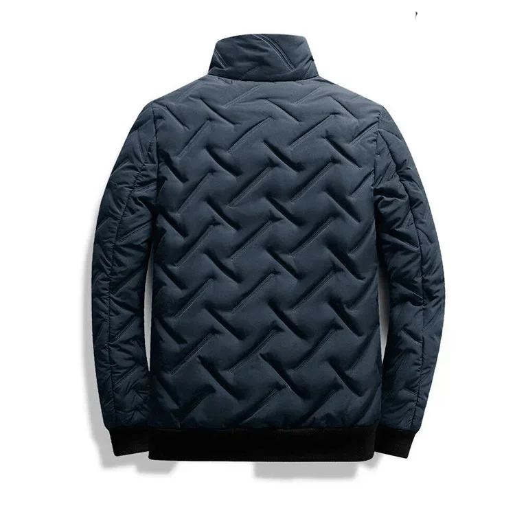 Winter Korean Fashion Stand-up Collar Zipper Cotton-padded Jacket, Men's Casual Warm Solid Color Patchwork Cotton-padded Jacket