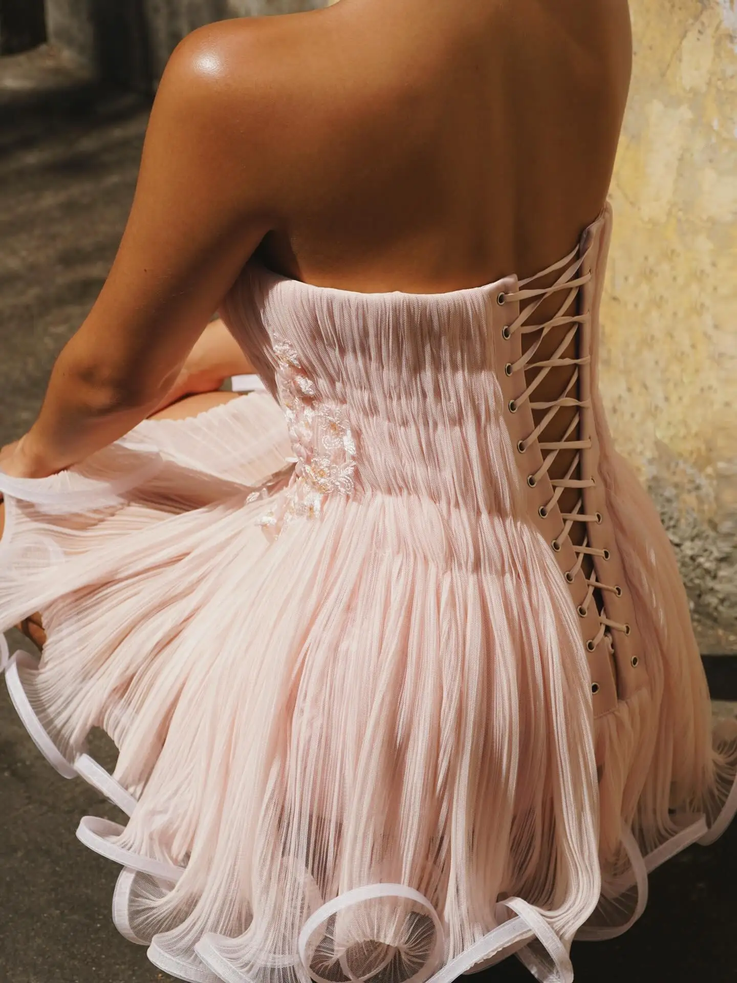 우아하고 로맨틱한 여성용 스트랩리스 미니 드레스, 플로럴 레이스 자수 핑크 누드 보헤미안 여름 파티 드레스, 2026년 핫세일