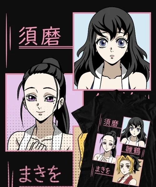 

Camiseta unisex Kimetsu no Yaiba: Suma, Hinatsuru & Makio las esposas de Tengen Uzui Cotton anime T-shirt