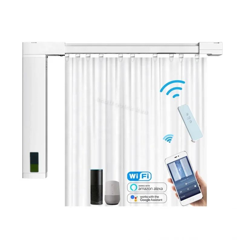 

Zero Worry Voice Control 2.4m to 4.55m Retractable Rails heavy Duty 30KG Curtains System Smart Motorized