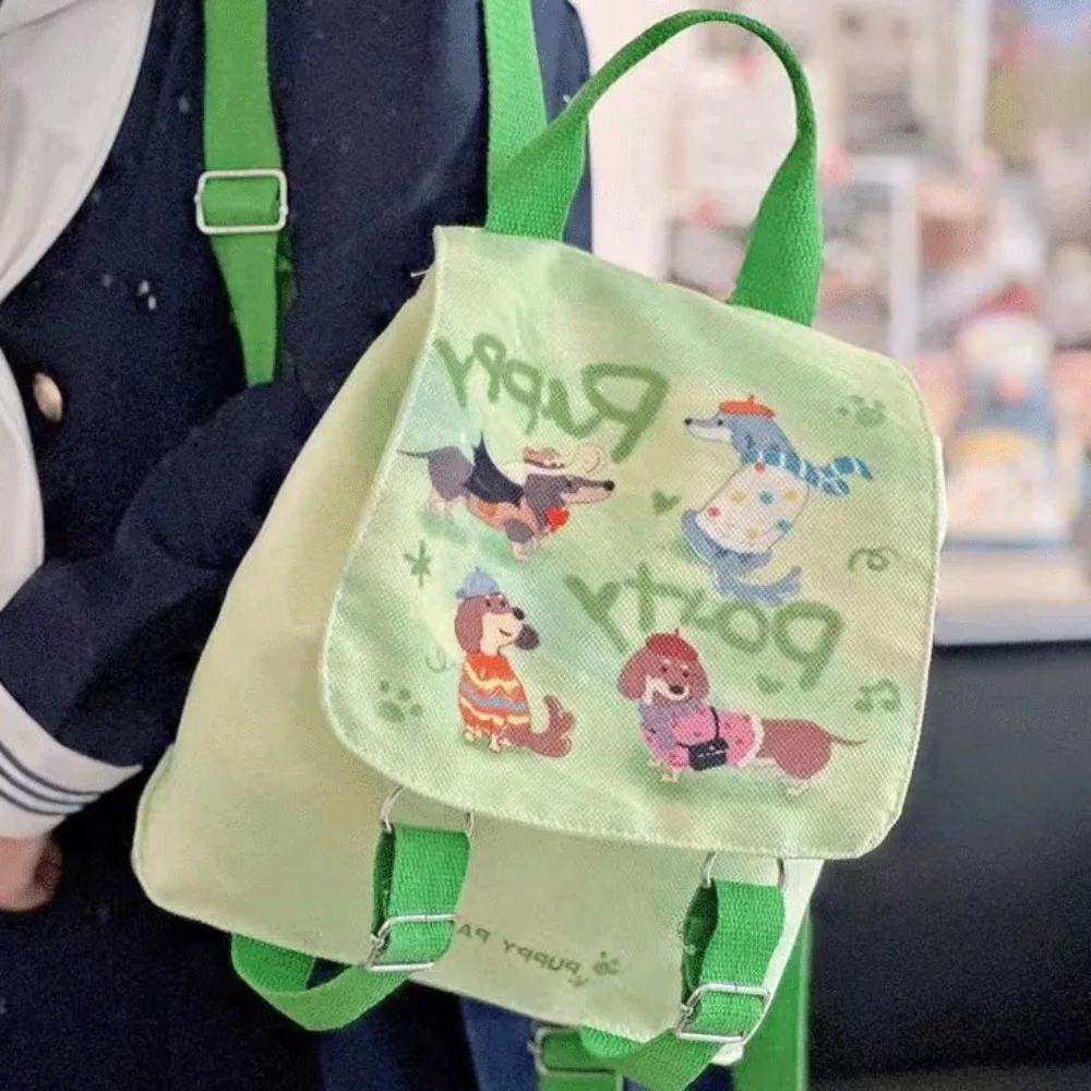 Multifunctional Canvas Puppy Party Backpack Large Capacity Cat Cartoon Backpack Pink Green Cute School Bag Students