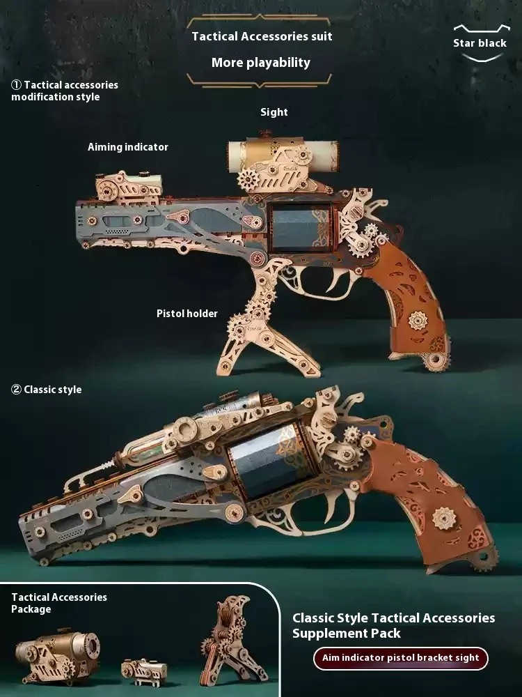 Dromerige Steampunk Revolver Boy High-End Exclusieve Verjaardagscadeau Handgemaakte Diy Puzzel Speelgoed Model Desktop Decoratie Klein Ornament