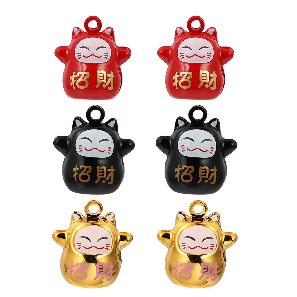 9Pcs Enamel Printed Bell Cat Charms Lucky Cat Pendant DIY Keychain Bag Suitcase Hanging Decor Exquisite Lightweight Portable