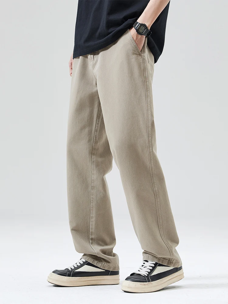 

Повседневные брюки для мужчин, летние тонкие длинные брюки, свободные брюки прямого кроя в американском ретро-стиле цвета хаки, молодежные брюки Vitali Sle Four Season...