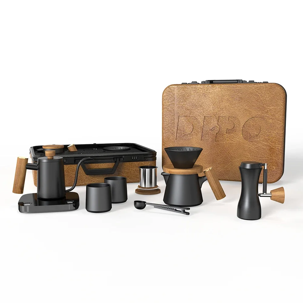 DHPO Coffee Kit Barista Tools Manual Grinder Pour Over kettle Coffee Maker with Luxury Suitcase