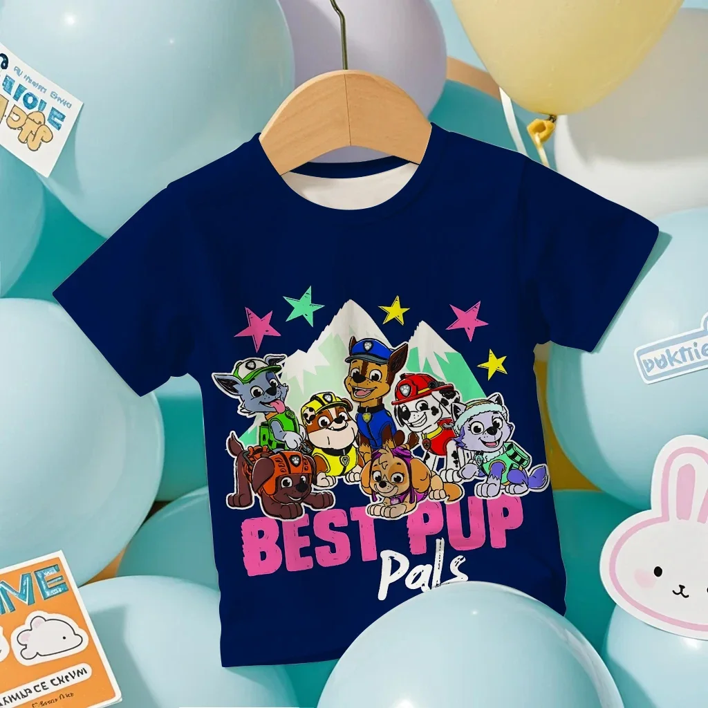 Kids PAW Patrol Graphic T-Shirt Boys Girls Cartoon Puppy Team Short Sleeve Tee Black Summer Casual Tops
