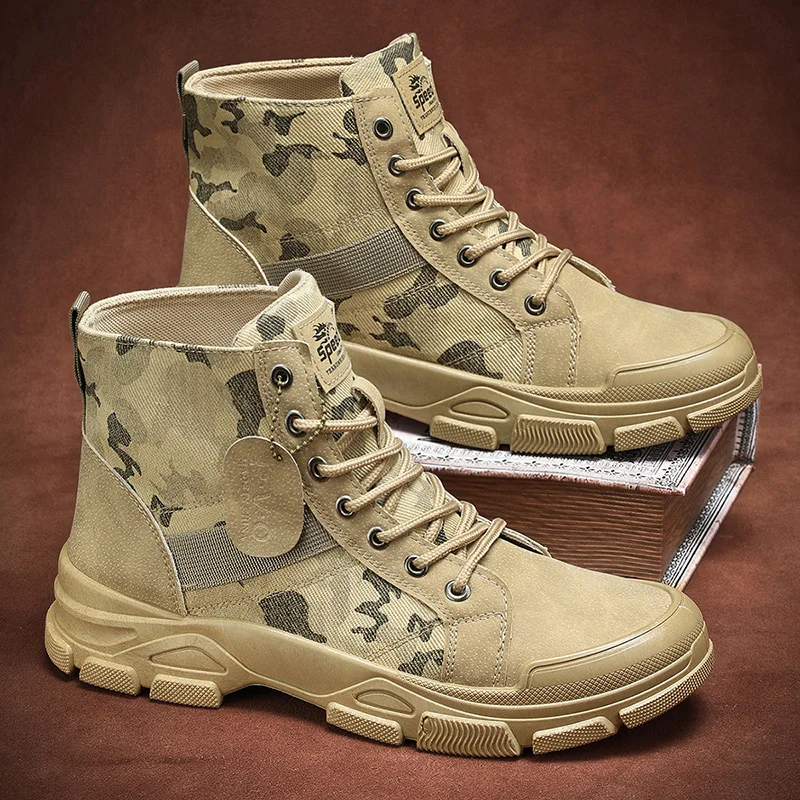 Men's Camouflage High-Top Combat Boots 3 Colors Breathable Outdoor Hiking Shoes view 2
