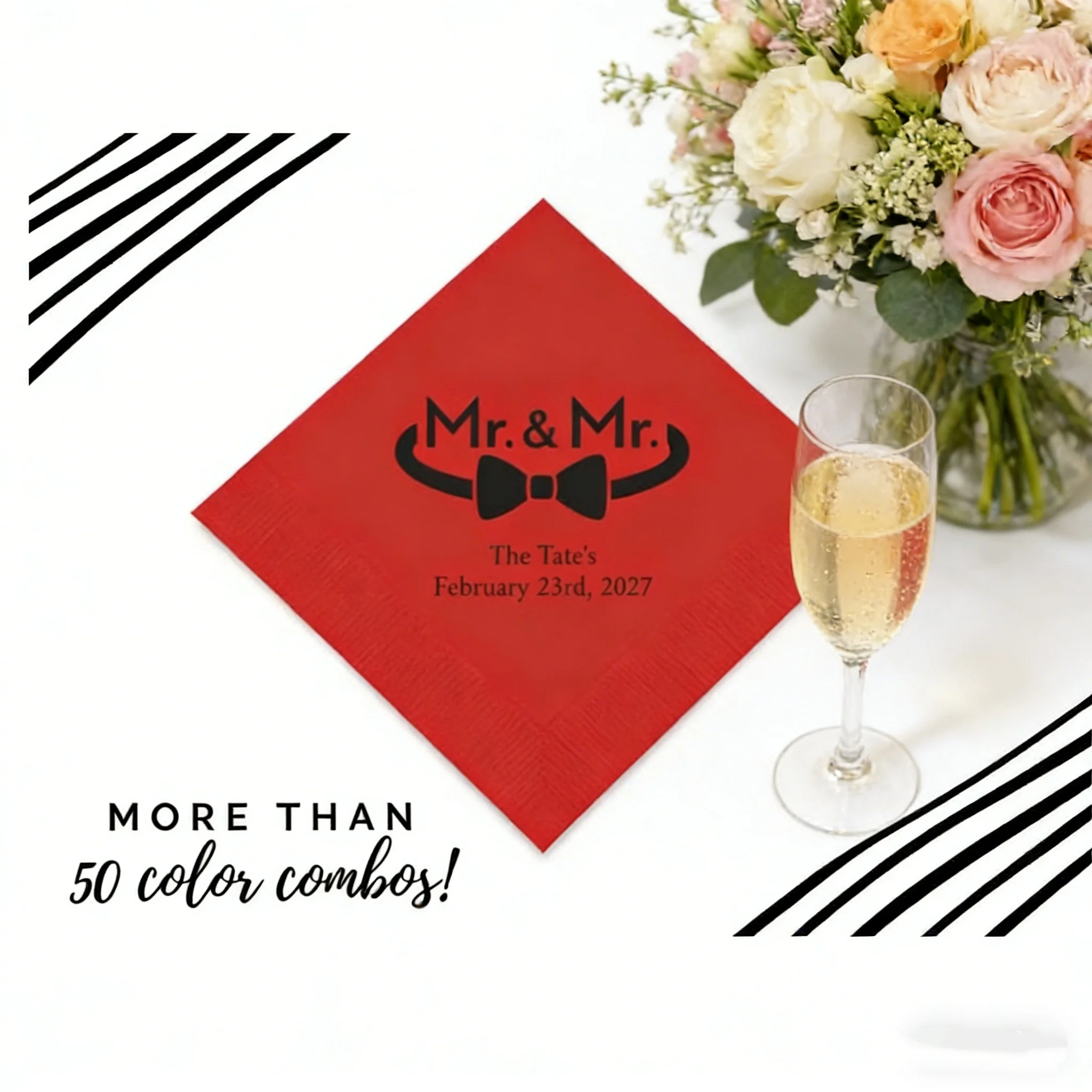 

50pcs Personalized LGBTQ2+ Wedding Napkins, Mr and Mr Gay Queer Couple Custom Printed Napkins 50 Count for Engagement Party