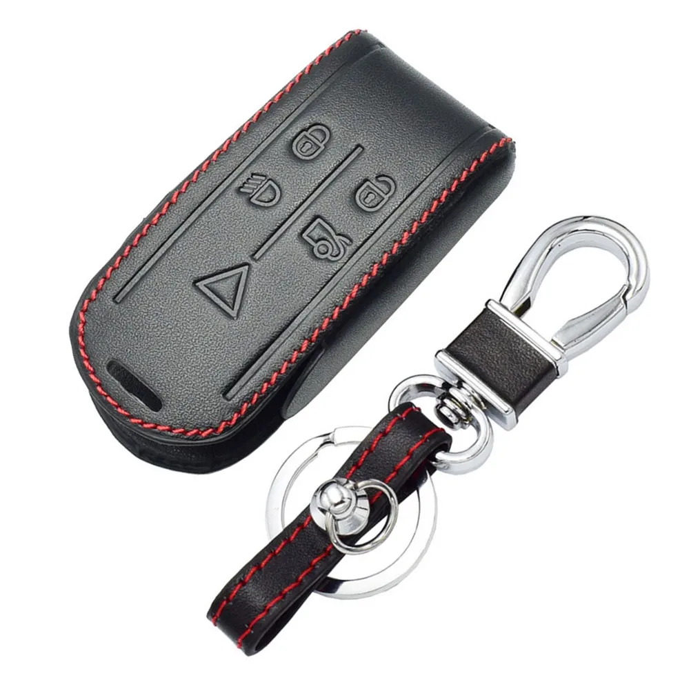 WFMJ Black Stitch Leather For Jaguar XF XK XKR X S-Type Remote Key Chain Cover Case