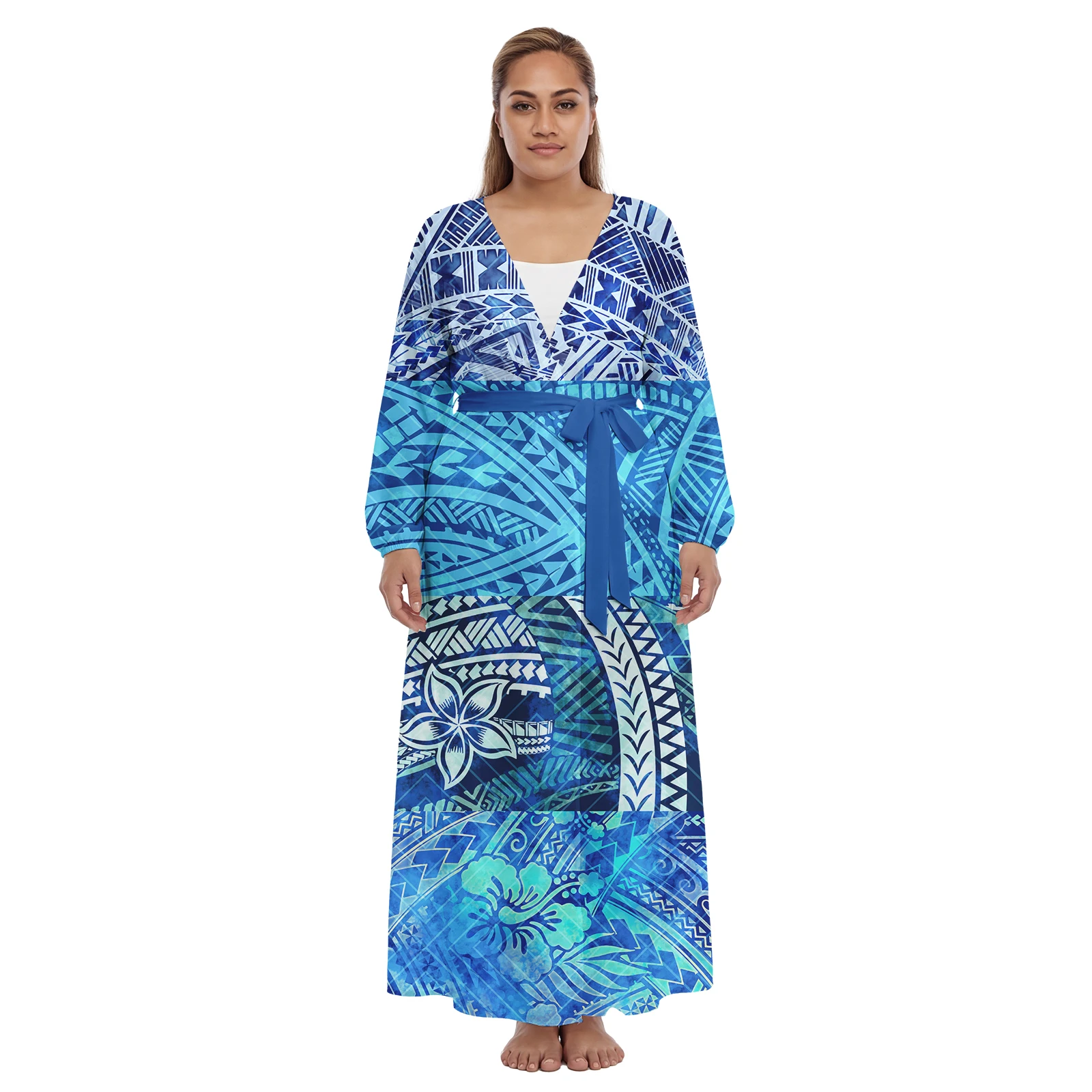 Boutique Clothes Lady Custom Pattern Cozy Polynesian Coat Smock Hawaiian Beach Cover Ups for Women Samoan Ladies Laceup Dresses
