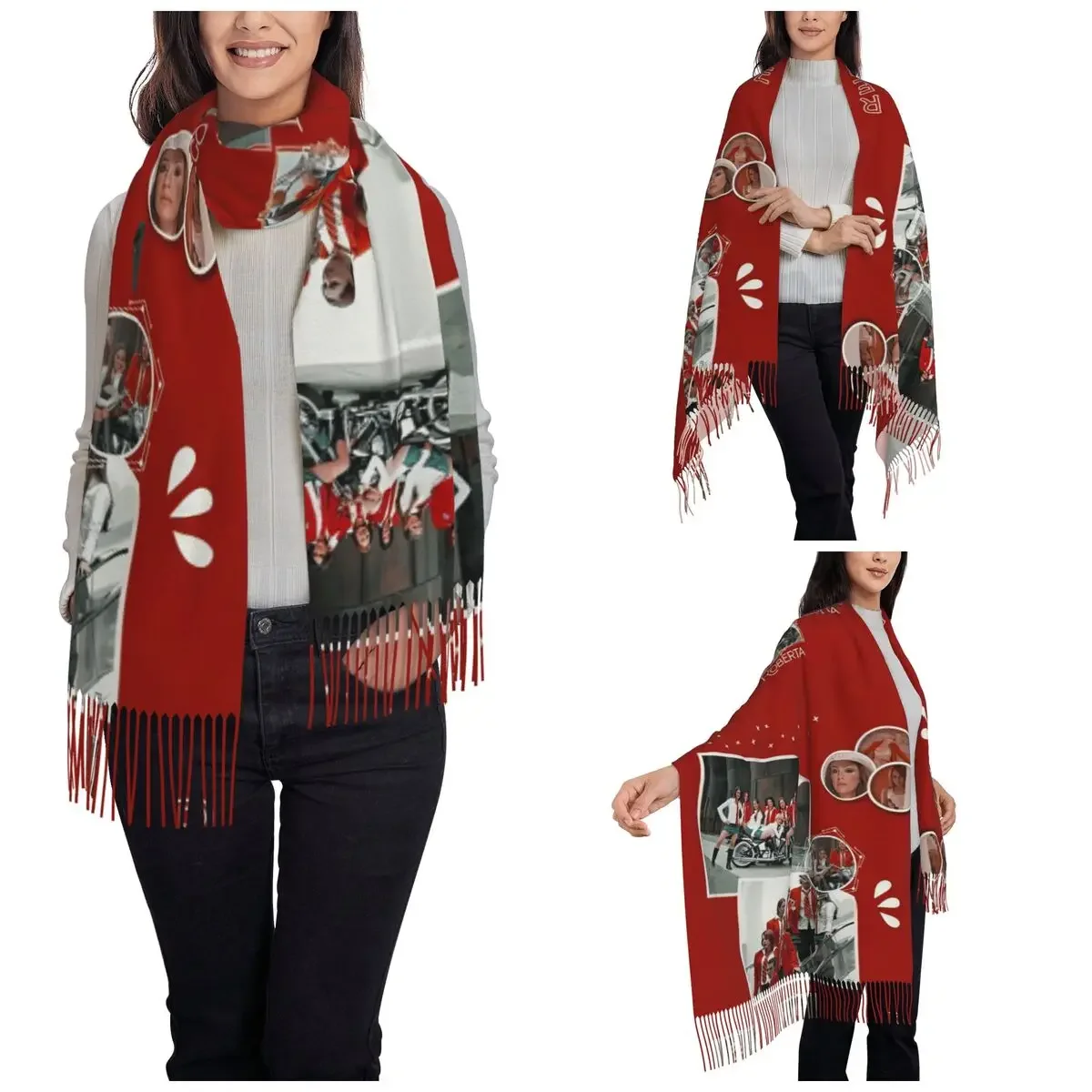 Women's Tassel Scarf Red Rebelde Collage Large Winter Warm Shawl Wrap Mexican Daily Wear Cashmere Scarf