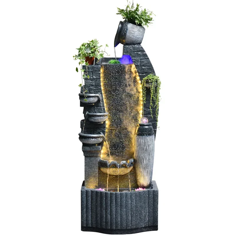 Outdoor Stone Garden Fountain for House and Garden Water Fountain Indoor Waterfall Wall Decor with LED Lights for Patio Backyard