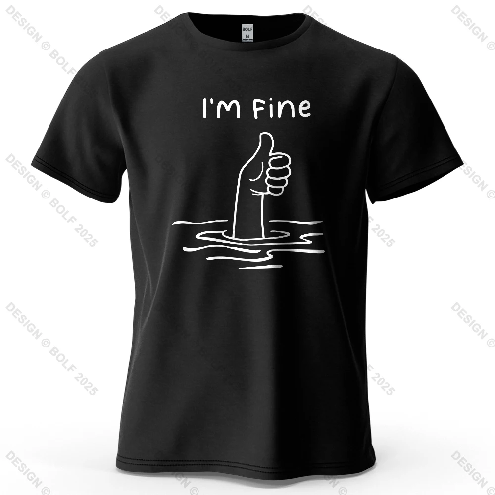 I'm Fine Lustiges bedrucktes Herren-T-Shirt aus 100 % Baumwolle, übergroße, minimalistische Cartoon-Grafik-T-Shirts für Damen, Tops, T-Shirts, Streetwear