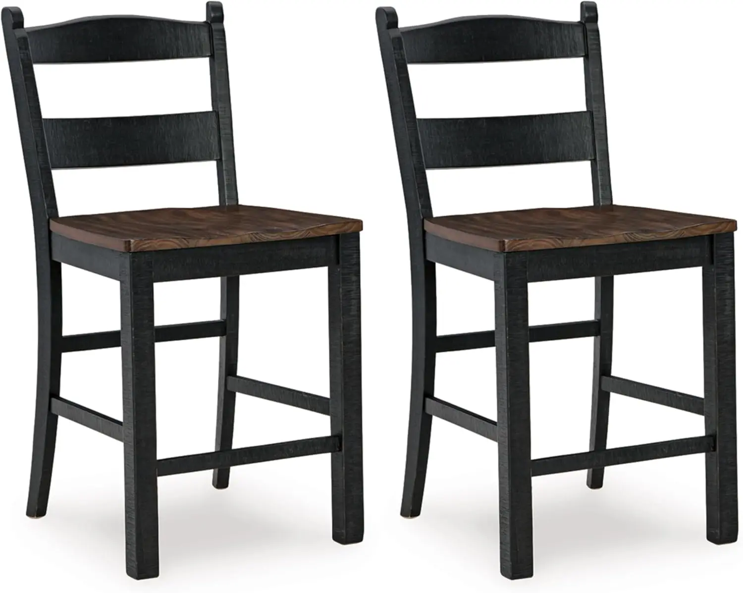 Valebeck Rustic 24” Counter Height Bar Stool With Contoured Seat, Set Of 2, Black & Dark Brown