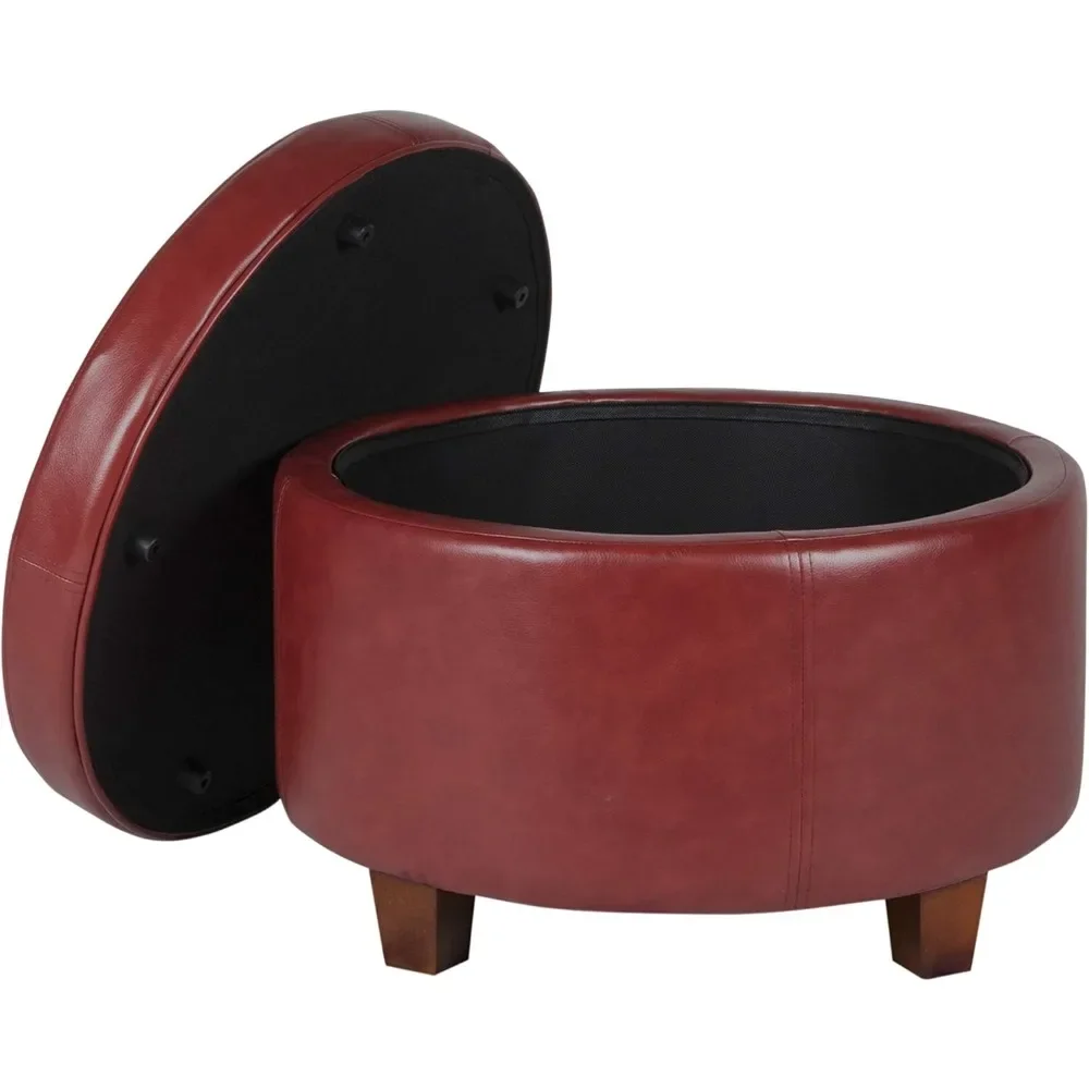 

Round Leatherette Storage Ottoman with Lid