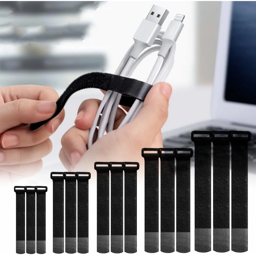 10 Pcs Reusable Hook Loop Nylon Straps Reverse Colored Fastening Tape Self Adhesive Cable Ties Wrap Bundle Fixed Ties