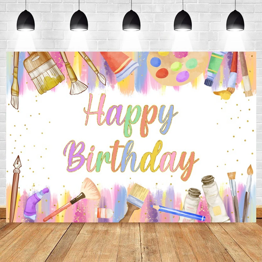 Let\'s Paint Theme Slime Party Photography Backdrop Watercolor Graffiti Kid Artist Birthday Party  Art Painting Photo Backgrounds