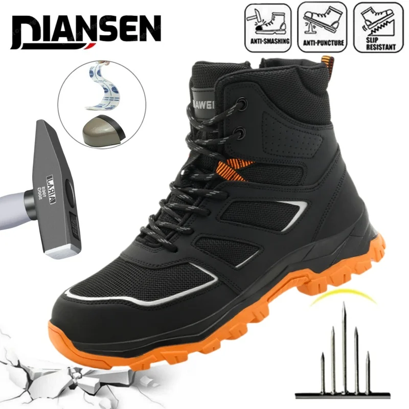 High Quality Men's Outdoor Work Boots With Steel Toe Safety Shoes, Anti Puncture, Anti Slip, And Anti Smashing Men Work Boots