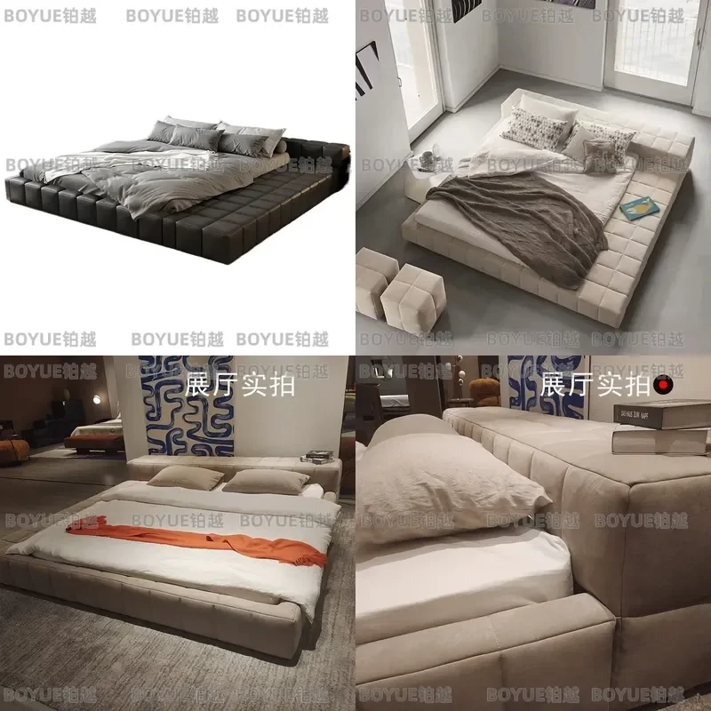 Modern Pixel Tofu Block Bed Frame Low Profile Tatami Floor Splicing Wide Platform Sleeping Furniture for Master Bedroom Cozy