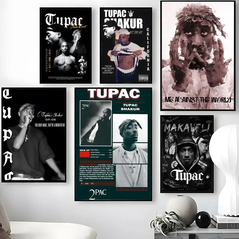 Singer T-Tupac S-Shakur Poster Waterproof Self-Stick Wall Art Stickers, Removable Wall Decor for Living Room and Bedroom