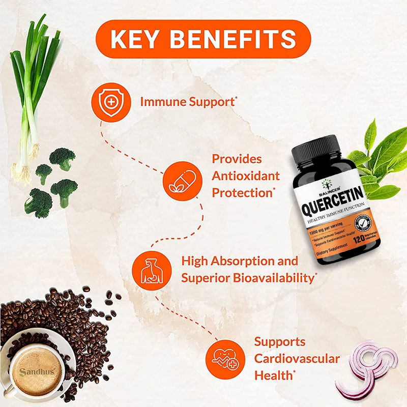Quercetin Extract - 1000 Mg, Supports Immune, Cardiovascular and Respiratory Health, Antioxidant, 120 Capsules
