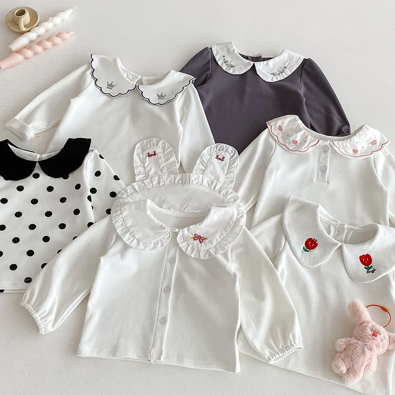 MILANCEL New Autumn Baby Undershirts 0-3T Sweet Embroidery Flower Bow Infant Girls Bottoming Shirt Toddler Thin Clothes Tops