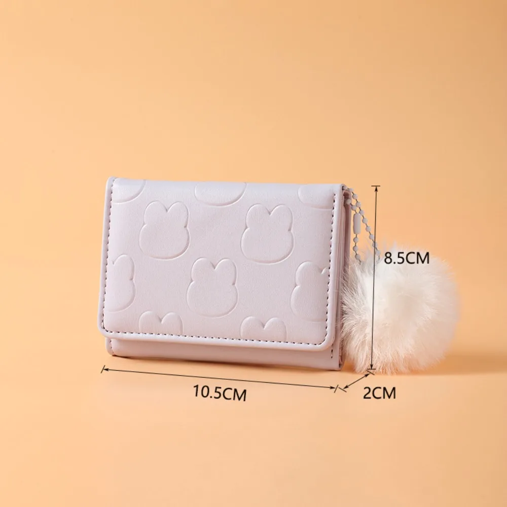 กระเป๋าสตางค์หนัง PU น่ารัก ทรงสั้น บางเฉียบ ลายการ์ตูน กระเป๋าใส่เหรียญ สีพื้น ลายกระต่าย สำหรับผู้หญิง