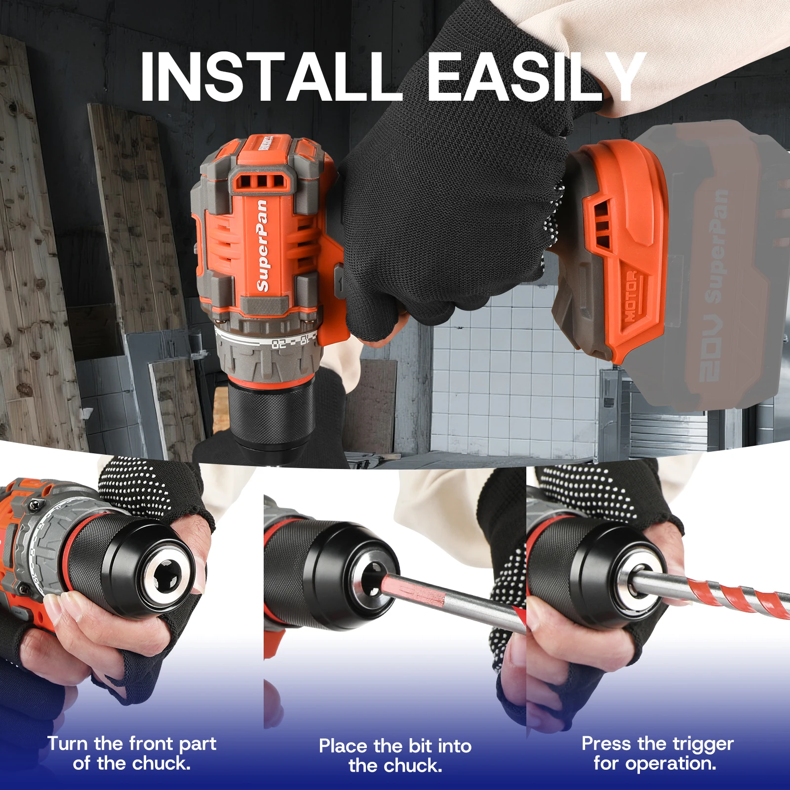 20v cordless drill 20+1 Torque Setting with Battery and Charger, 2 Variable Speed, Built-In LED, Versatile Drills for Electric D