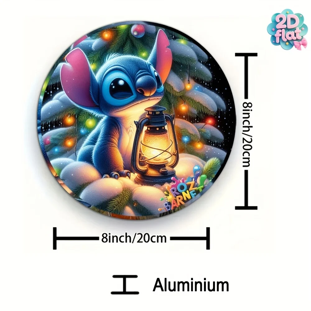 قطعة واحدة من لافتة فنية جدارية معدنية مستديرة لعيد الميلاد - ديكور عطلة عتيق مع مشهد ثلجي وأضواء وامضة، منزل ألومنيوم متين