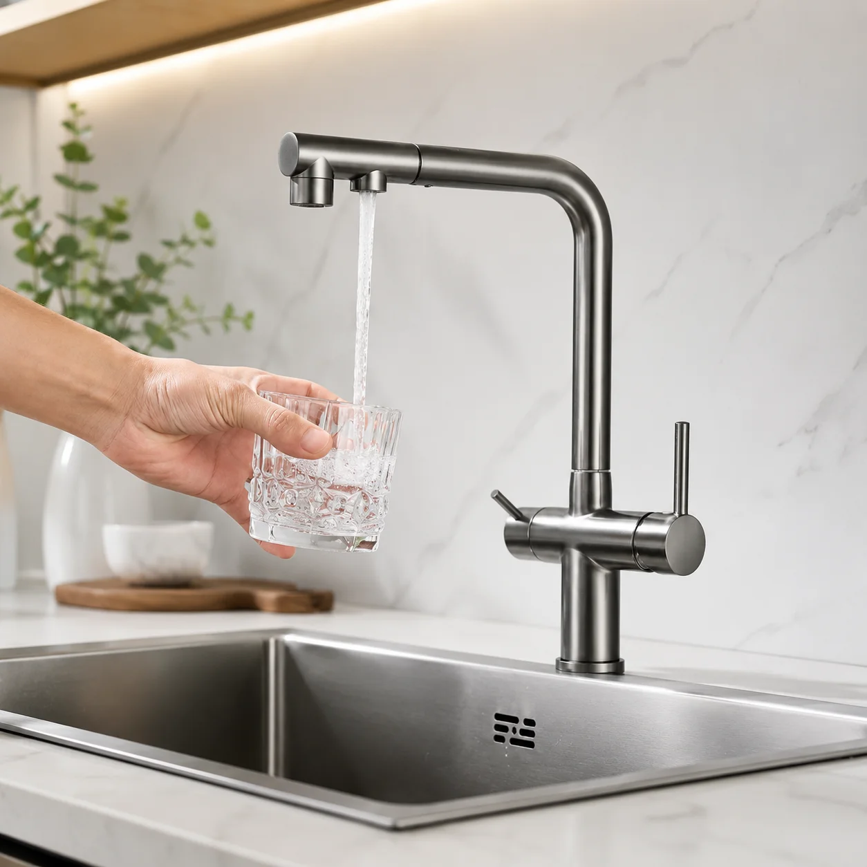 3 Ways Pull Out Filter Kitchen Faucet Brass Pull Down Hot Cold Mixer Tap 360 Rotation Dual Sprayer Pure Drinking Water Vessel Si
