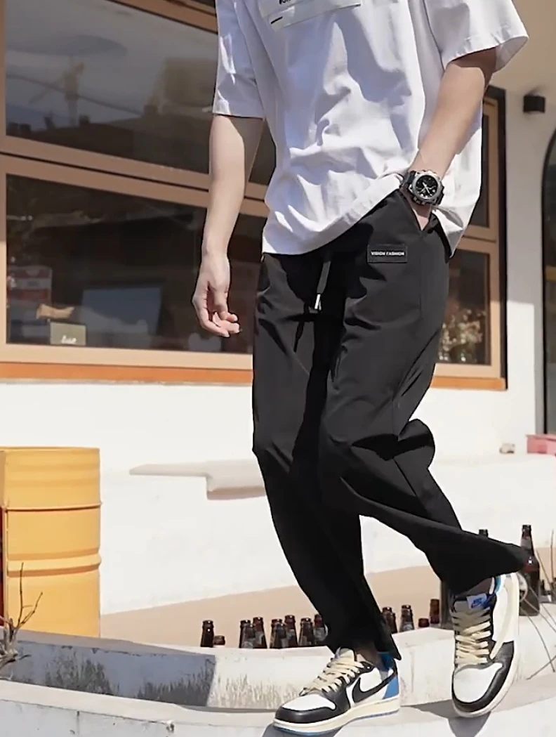 

Ранняя осень модные простые спортивные прямые длинные брюки для мальчиков модные брендовые мужские свободные универсальные повседневные брюки