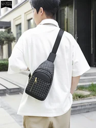 VC-Bolso de pecho de viaje urbano con doble bolsillo para hombre, bandolera ligera de cuero PU para hombre, bandolera para teléfono