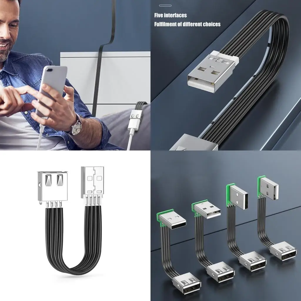 Super Flat Flexible USB 2.0 A Male To Female 90 Angled Extension Charging Data Cable USB Male To Female Right/Left/Down/Up