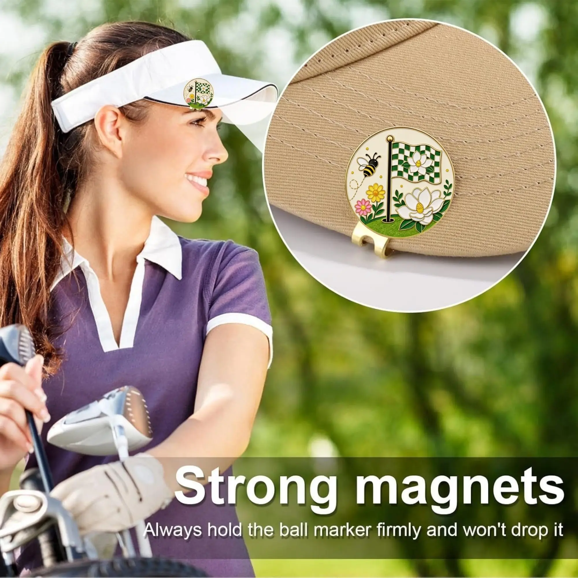 Magnetic Golf Ball Marker Hat Clip Set - 'Magnolia & Bee' Botanical Golf Ball Marker Durable Zinc Alloy Golf Hat Clip For Golfer